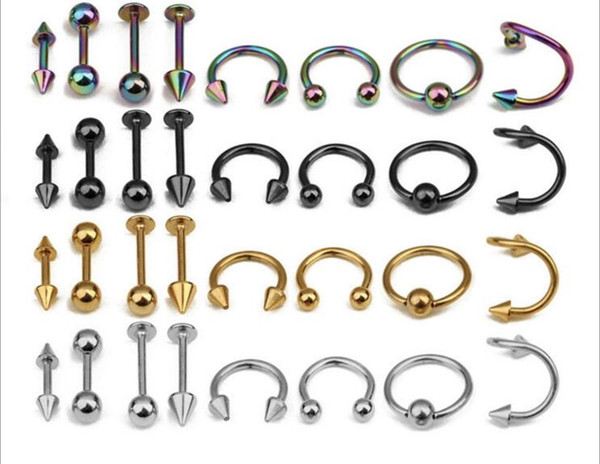 16 pcs Set Stainless Steel Nose Ring ,Lip ring, Nipple Eyebrow Bar Ring,Navel Ring Ball Piercing Kit Body Jewelry