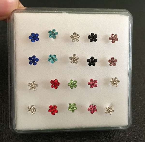 925 silver flower nose studs body jewelry gems flower ring nose rings and studs Piercing jewelry 20pcs/box wholesale