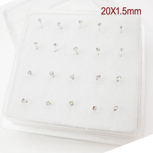 1Pack 20PCS 925 Sterling Silver Nose Stud With Crystal Nose Ring Wholesale Lot