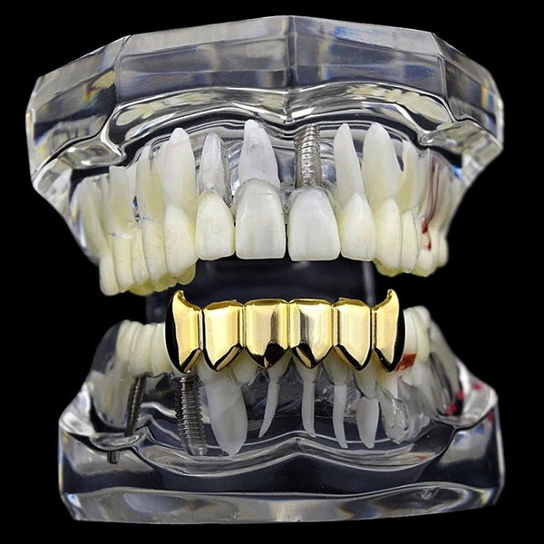 Metal Tooth Grills copper under Dental Grillz Top Bottom Hiphop Teeth Caps Body Jewelry for Women Men Fashion Vampire Cosplay Accessories