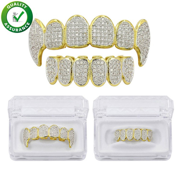 Mens Hip Hop Jewelry Grills 18K Gold Plated All Iced Out Luxury Designer Diamond Grillz Teeth Bling Shiny CZ Rock Punk Rapper Accessories