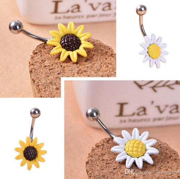 Fashion Daisy Flower Belly Button Rings Body Piercing Navel Jewelry High Quality Surgical Steel Sunflower Navel Rings