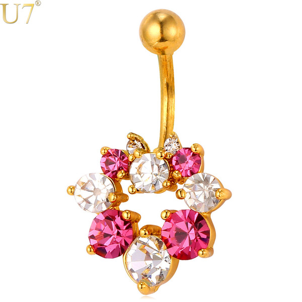 unique Gold Crystal Flower Navel Ring Women Body Jewelry 18K Gold Plated / Platinum Trendy Gift Beach Party Belly Button Ring DB003