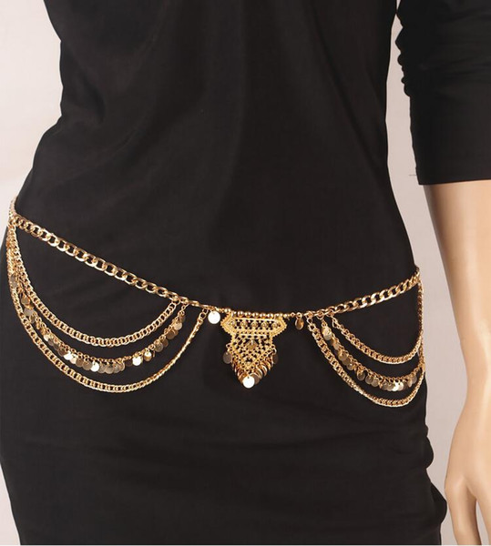 Body Chain Jewelry Fashion Women Vintage Summer Gold/Silver Plated Sequins Tassel Multilayer Chains Belly Chain Wholesale BC076