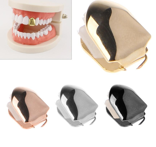 Gold Color Hip Hop Single Tooth Grillz Cap Top & Bottom Grill for Halloween Jewelry Gifts Bling Custom Teeth Rhinestone deco 4 Colors