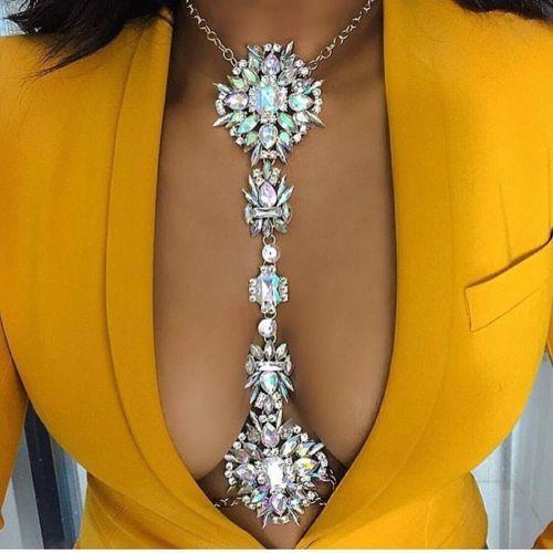 Luxury Rhinestone Crystal Gem Pendant Jewelry Harness Body Chain Necklace Bikini Jewelry