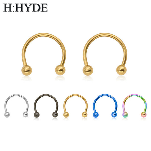 H:HYDE 2018 hot sell 1PCS Classic Cute Open Hoop Stainless C Clip Steel Nose Ring Earrings Body Piercing for women Body Jewelry