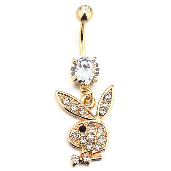 Bunny Gold Plated Dangle Belly Button Navel Rings Body Piercing Jewelry Gem