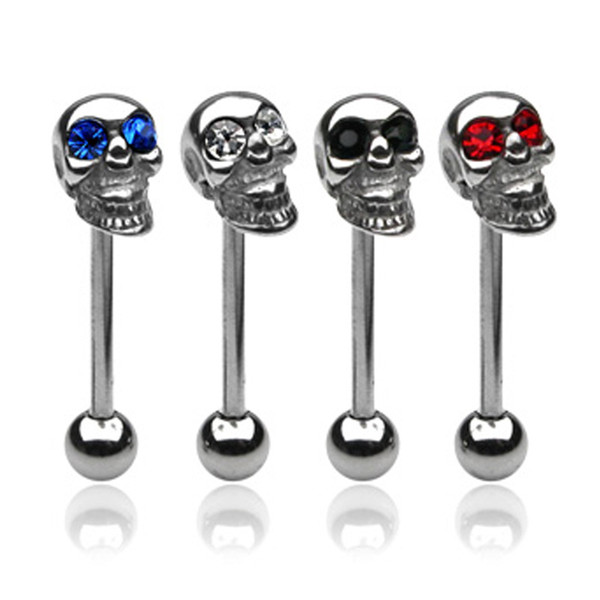 Hot Body Piercing Jewelry Stainless Steel Skull Tongue Ring Tongue Nail Nipple Ring Nipple Nail Wholesale D0393