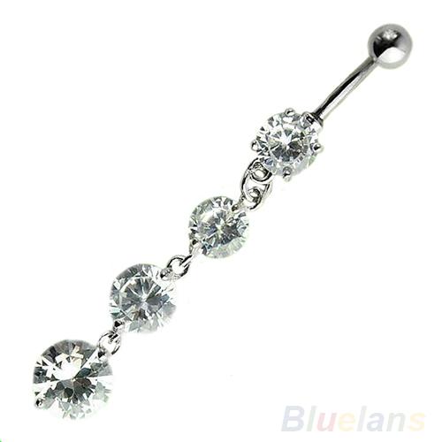 Steel Stainless Crystal Rhinestone Pendant Belly Navel Button Ring Body Piercing 02SJ