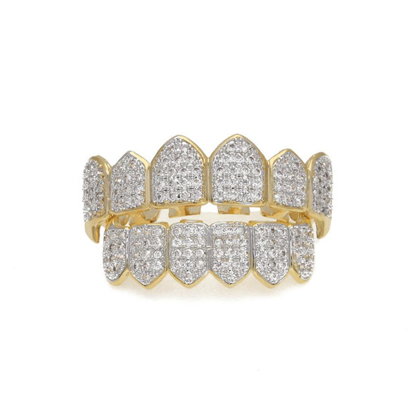 Vampire Teeth Gold Plated Grillz Jewelry For Men Full Diamond Zircon Grillz Accessories Luxury Cool Tooth Jewelry