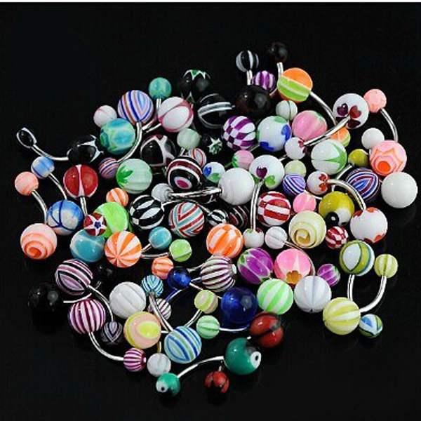 Mixed Color Fashion Navel Belly Button Tongue Bar Rings Piercing Body Jewelry Stainless Steel Pole Jewelry Free Ship