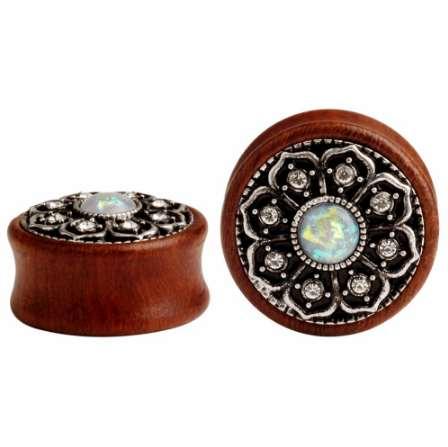 fashion wood ear plugs fake opal metal ear gauges piercing body jewelry pair selling 2pcs lot expander