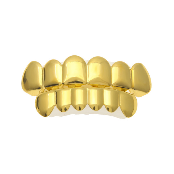 Hip Hop 6 tooth grillz Gold Filled Top & Bottom Teeth grills Set For women&men s Rapper Halloween Christmas Party Body Jewelry