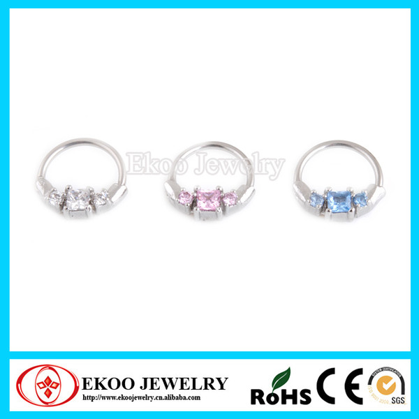 Horizontal Princess Septum Clickers with Cubic CZ Nose Ring Free Shipping