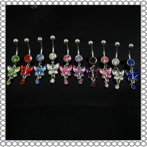 D0347( 6 colors ) mix colors Belly Button Navel Rings Body Piercing Jewelry Dangle Accessories Fashion Charm Butterfly 20Pcs/Lot