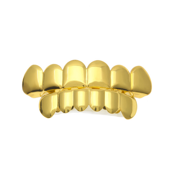 New Fit Gold Silver Plated Hip Hop Teeth Grillz Caps Top Bottom Grill Set for Men