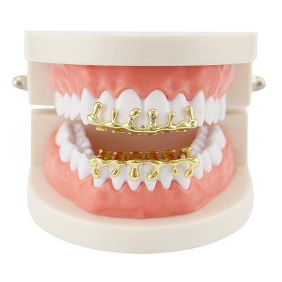 Wholesale 4 Colors Waterdrop Teeth Grillz Set With Wax Model Vampire Iced Out Hip Hop Jewelry Stainless Steel Jewelry Body Jewelry