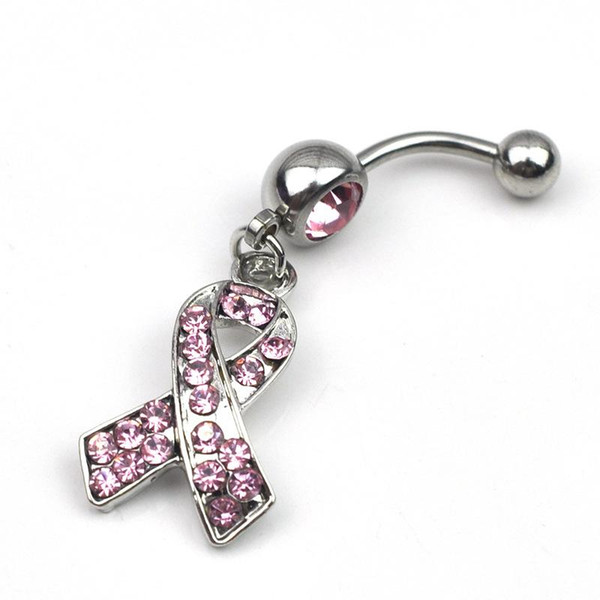 Pink ribbon angel tassel flower dangle navel belly bar button rings crystal body piercing jewelry