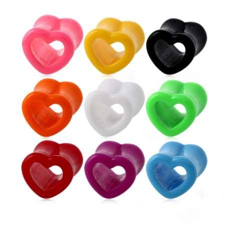 1Pair Acrylic Ear Plug Heart Tunnels Piercings Colorful Ear Flesh Plugs Earlet Gauges Body Piercing Jewelry 4mm-12mm