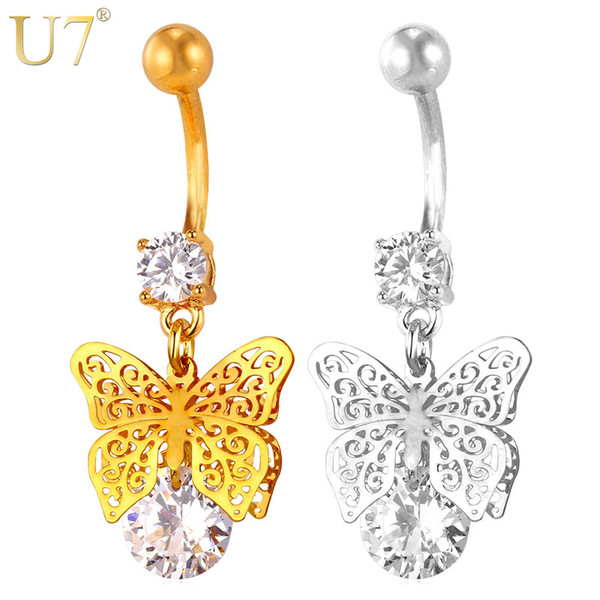 unique New Butterfly Belly Button Ring For Women Gift Body Jewelry 18K Gold Plated Party Cubic Zircon Belly Navel Ring Piercing D011