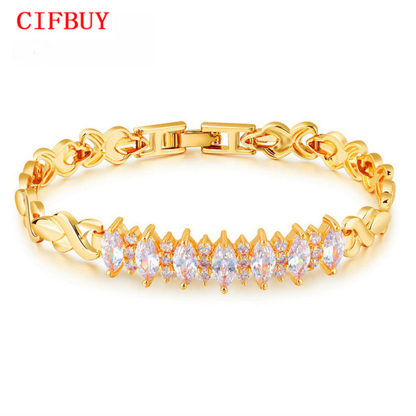 CIFBUY Luxury Cubic Zirconia Bracelets For Women Gold Color Link Chain Heart /Squre/ Water Drop Design Female Valentine's Gift