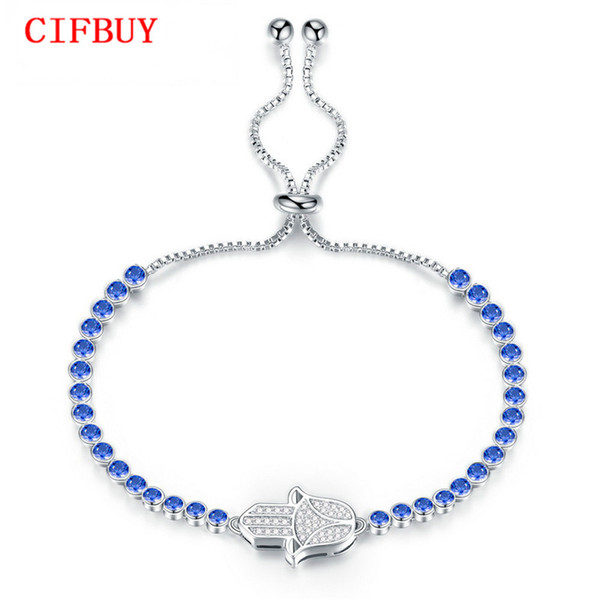 Cubic Zirconia Fatima Hand Bracelet For Women Girls Blue / Silver / Black Stone Box Chain Bracelet Luck Symbol Jewelry DS967