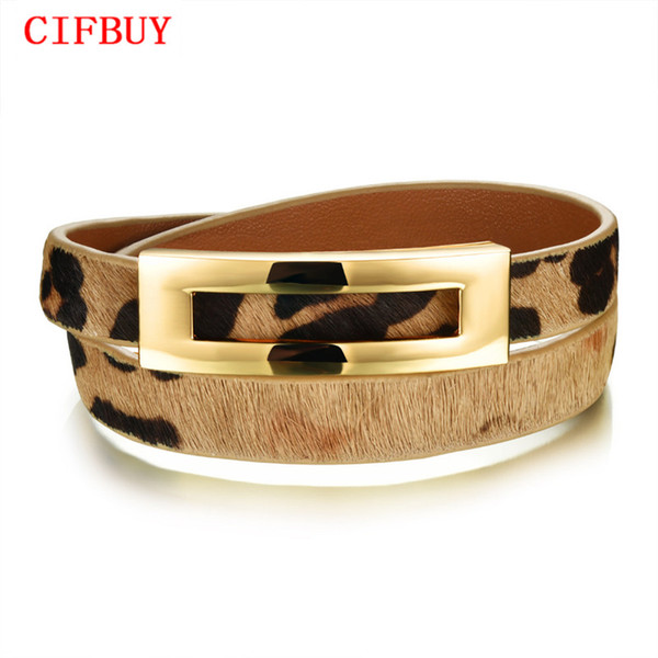 CIFBUY Woman Leather Wrap Bracelets Casual Black/Brown/Leopard Color Double Layer Leather Women Sporty Jewelry Bracelet PH1005