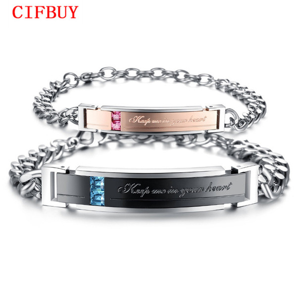 CIFBUY His & Hers Promise Bracelets & Bangles Classical Black/Gold Color Steel Cubic Zirconia Women Men Jewelry 1 Pair Price752