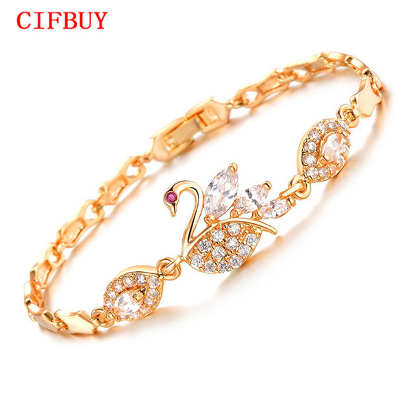 CIFBUY Vintage Swan Design Link Chain Woman Bracelets Fashion Gold Color Cubic Zirconia Wedding Jewelry DM440