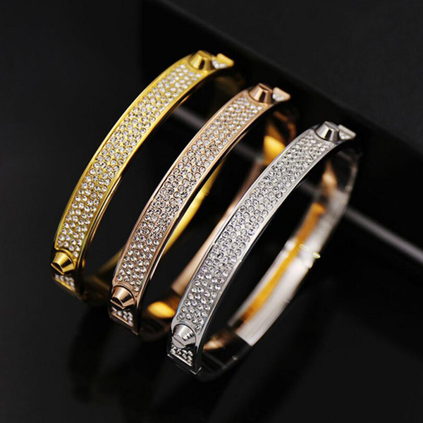 Brand Bijoux Bangles Rivet 316 L Titanium Stainless Steel Full Crystal Bangles Bracelets Fashion Jewelry For Women and Men