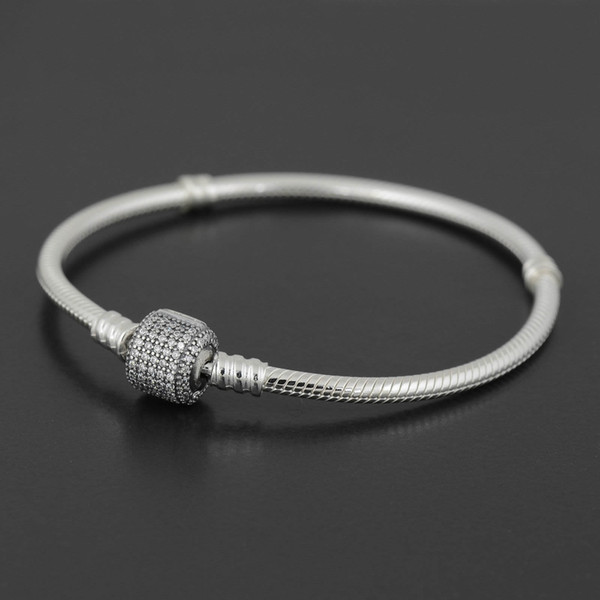 Authentic 925 Sterling Silver bracelet Bangle with LOGO Engraved for Pandora European Charms and Bead 10pcs/lot You can Mixed size Free ship