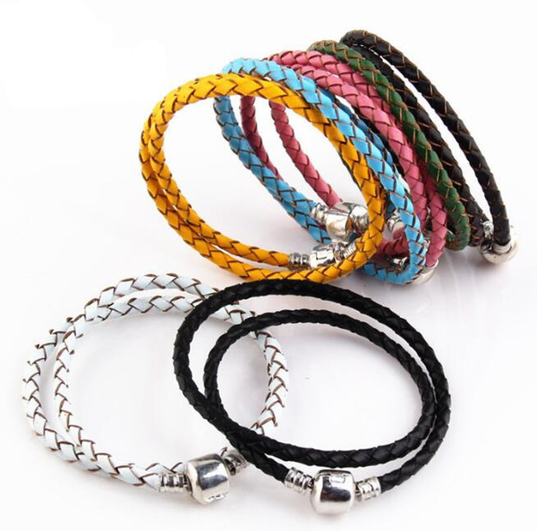 High quality Fine Jewelry Woven 100% genuine Leather Bracelet Mix size 925 Silver Clasp Bead Fits Pandora Charms Bracelet DIY Marking