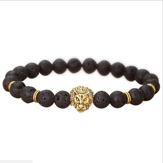 JLN Natural Lava/volcanic Buddha Leo Lion Head Bracelet Black Lava Stone Bead Bracelets Men Women Jewelry Rope Chain Strand Bracelet