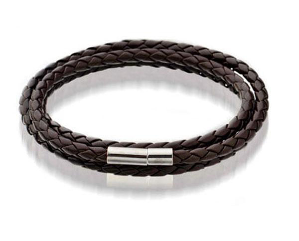 Mens Leather Bangle Bracelets Black/Brown Mesh Magnetic Stainless Steel Clasp Double Wrap Wristband Beautiful Titanium Bracelet for Men