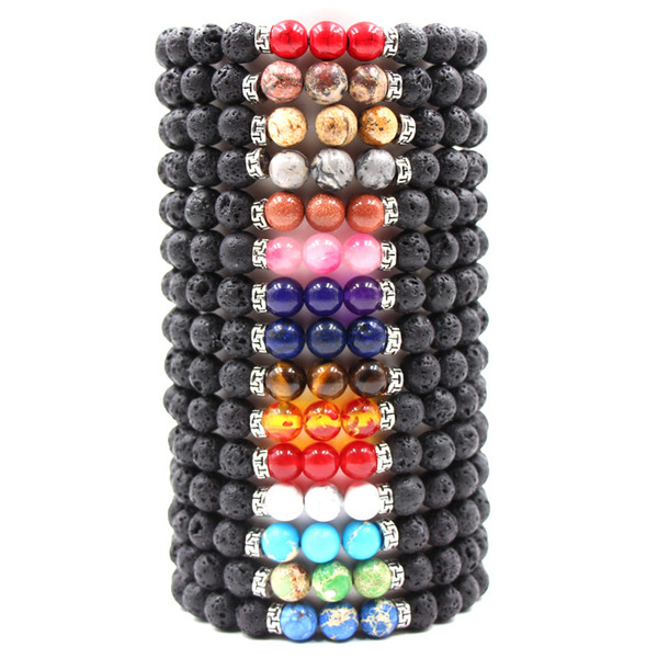 Black Lava Stone Imperial Chakra Beads Essential Oil Diffuser Bracelet Balance Yoga Jewelry