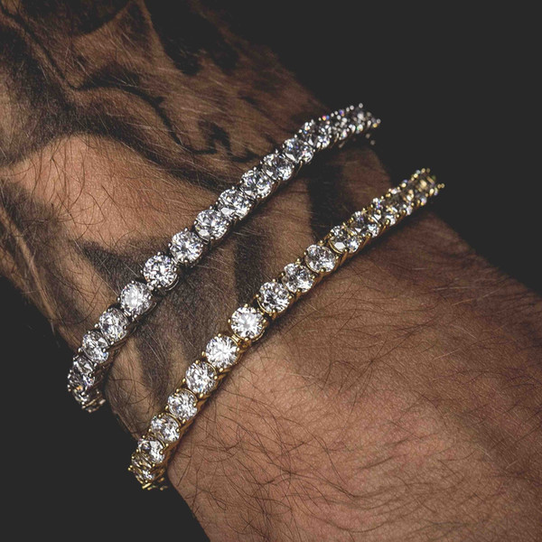 Men Iced Out Round Cut Tennis Bracelet 6mm Zirconia Triple Lock Hiphop Jewelry 1 Row Cubic Luxury CZ Bracelets