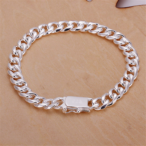 8MM side chain hand chain - male money sterling silver plated bracelet ;Hot sale men and women 925 silver bracelet SPB227