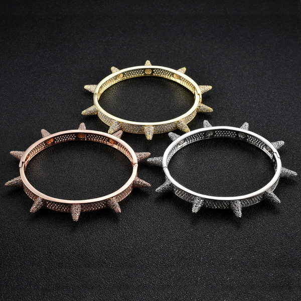 hip hop Iced Out Bling Bangle for women men Jewelry Copper CZ stone Punk Bracelet B013