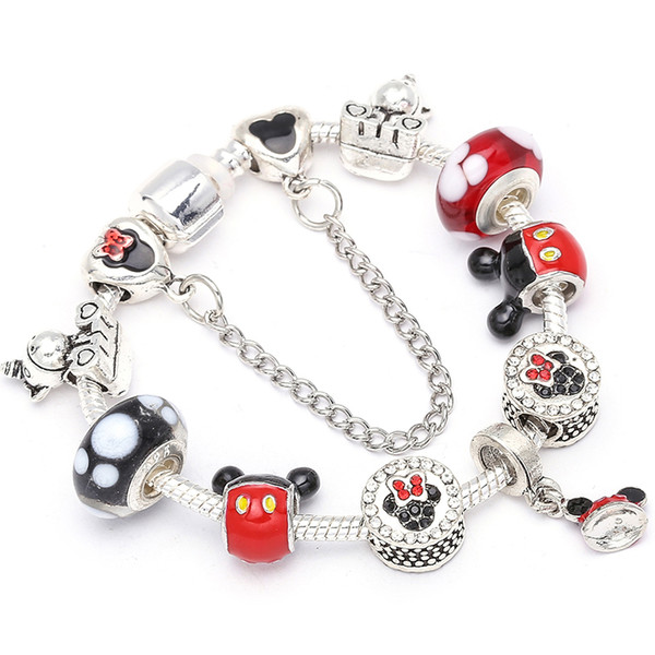 BAOPON Fashion Silver Color Unicorn Beads Charms Bracelet & Bangle With Mickey Pendant Pandora Bracelets for Women Girls Jewelry