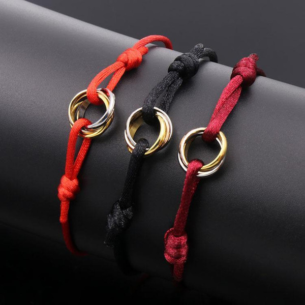 Fashion love Charm Bracelets Red String Handcrafted Macrame Rope Bangles Cube Micro three circle Zircon love Bracelet Woman Man Jewelry