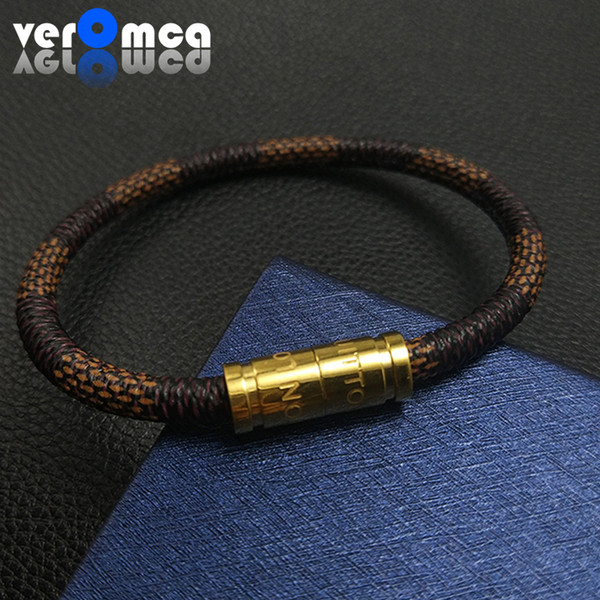 VEROMCA Leather Bracelet Stainless Steel Bracelets Men Jewelry High Quality Charms Bracelets jewelry Magnetic Bracelet