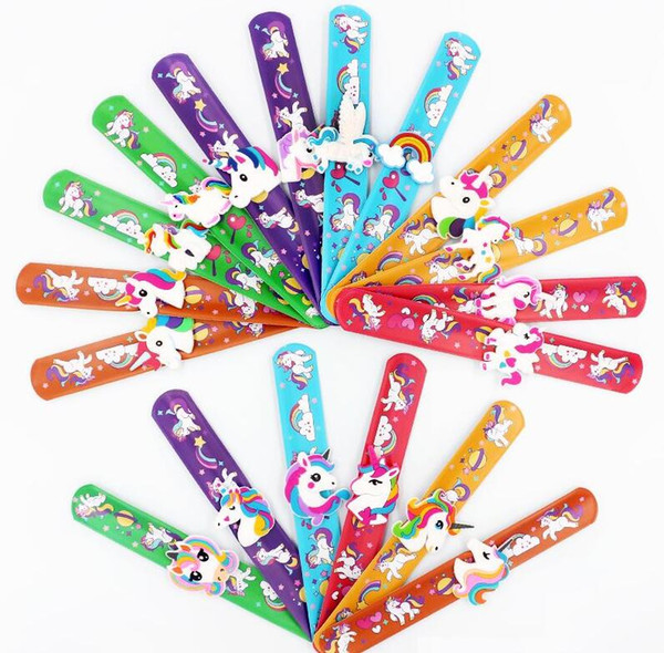 Hot Mixed Color Environmental Unicorn Styles Flexible PVC Slap Snap Wrap Bracelet Wristband Jewelry Kids Cute Gift Free Shipping