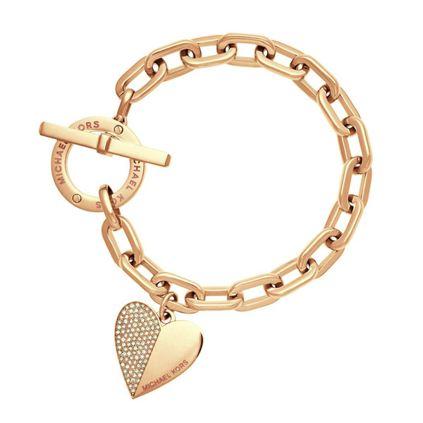 Fashion Exquisite Link Chain Polishing Crystal Gold Sliver Rose Gold Wrist Bracelet Trendy Heart Metal Cuff Bracelet