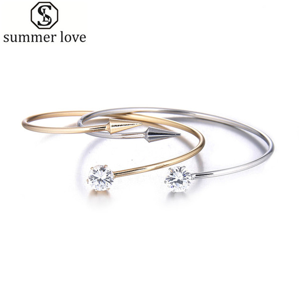 Fashion Minimalist Bracelet Women Bangles Crystal Opening Nail Cuff Bangle Bracelet With Arrow Bijoux Luxury Jewelry Designers