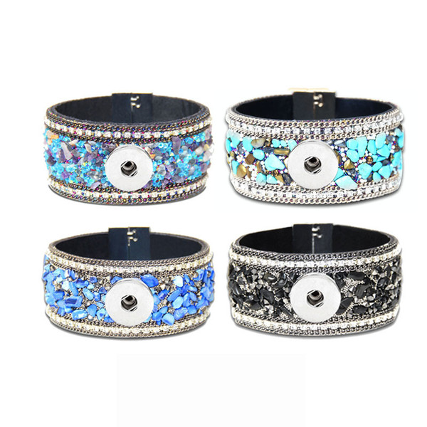 Bohemia 054 Magnet Crystal Natural Stone Original Leather 18mm Snap Button Bracelet Bangle Jewelry Charm Jewelry For Women