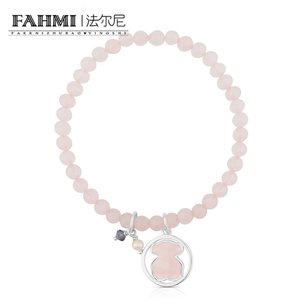 FAHMI 100% 925 Sterling Silver Charm Fashion Quartz Powder Women's Bracelet 712161640 Pearl Purple Zircon Powder Crystal