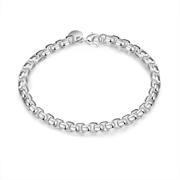 Fashion Men Women's Bracelet 925 Sterling Silver Fashion Jewelry Round Bracelet 4mm Geometric Box Bracelet 8inch