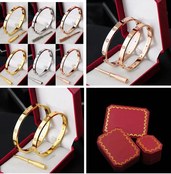 Luxury Brand designer 18K rose gold silver 316L stainless steel screw bangle bracelet with screwdriver and original box Christmas gift