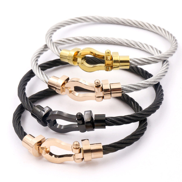 industrial wind personality jewelry Horseshoe magnet buckle steel wire titanium steel man and woman silver rose gold bracelet neutral